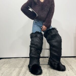 Stylish Black faux Fur over the knee Women Boots